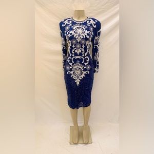 VTG Evés Allure Size Medium Blue Sequin/Beaded/Faux Pearl Embellished Dress
